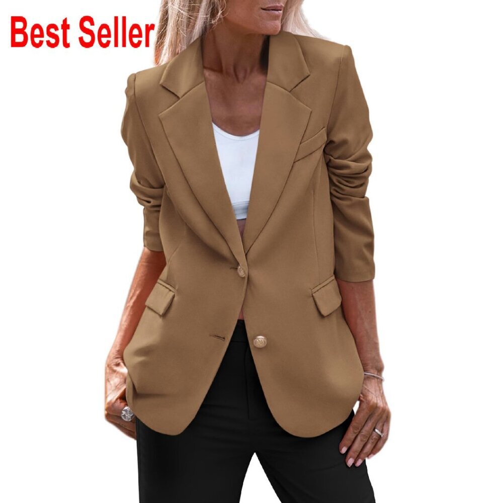 Long Sleeve Notch Lapel Blazer Jacket Elegant Work Office Chic Outerwear